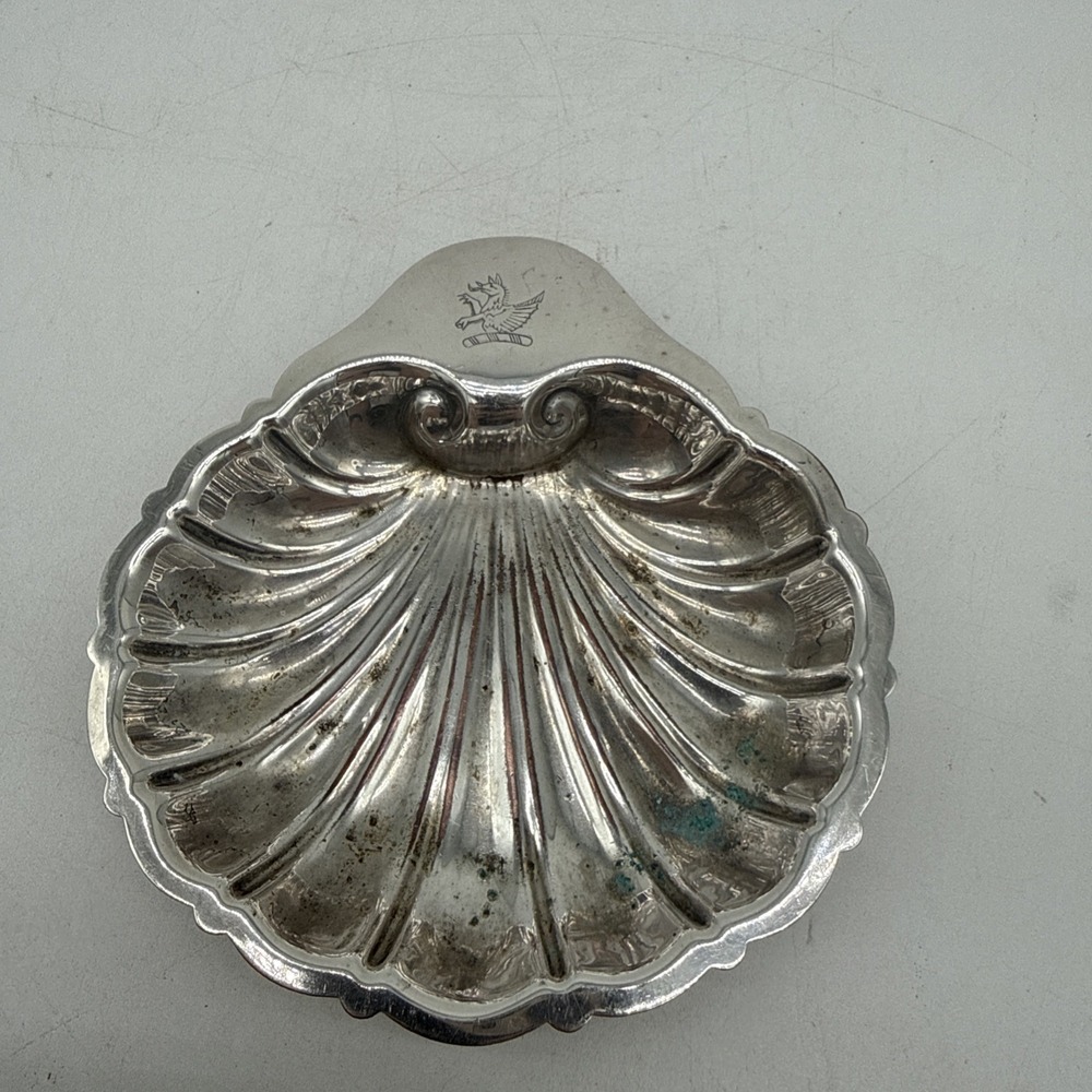 Vintage Silver Plate Scallop Shell Bonbon/Sweet Dish Welsh Dragon 4.75" Wide